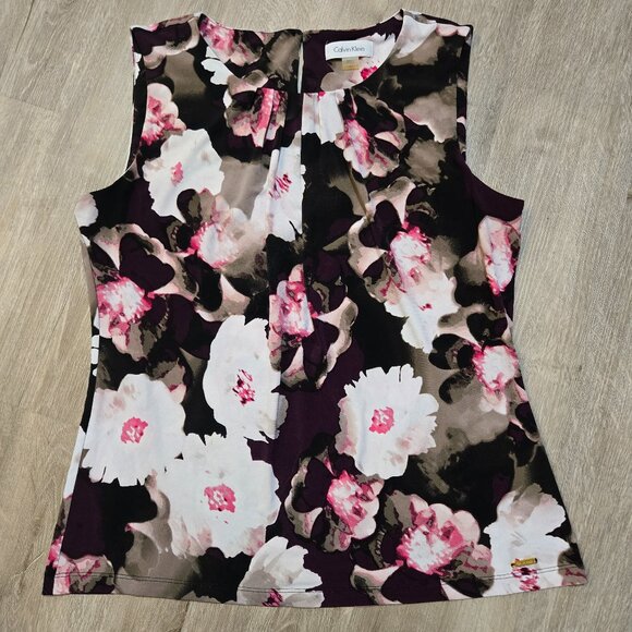 Calvin Klein Tops - Calvin Klein Beautiful Floral Black Pink Sleeveless Women's Top Size Large